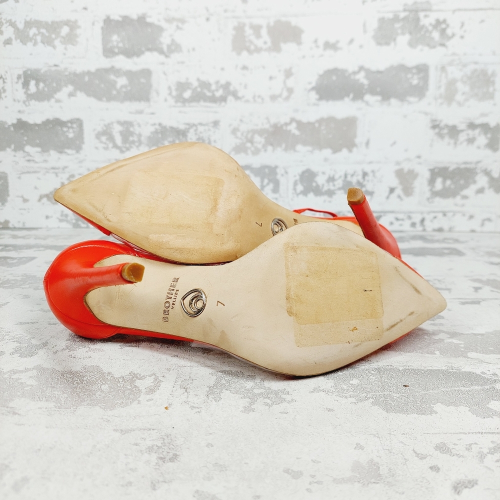 New BROTHER VELLIES De Fleur Ankle Tie Pointed Toe Leather Orange Pumps X509 - Picture 9 of 13